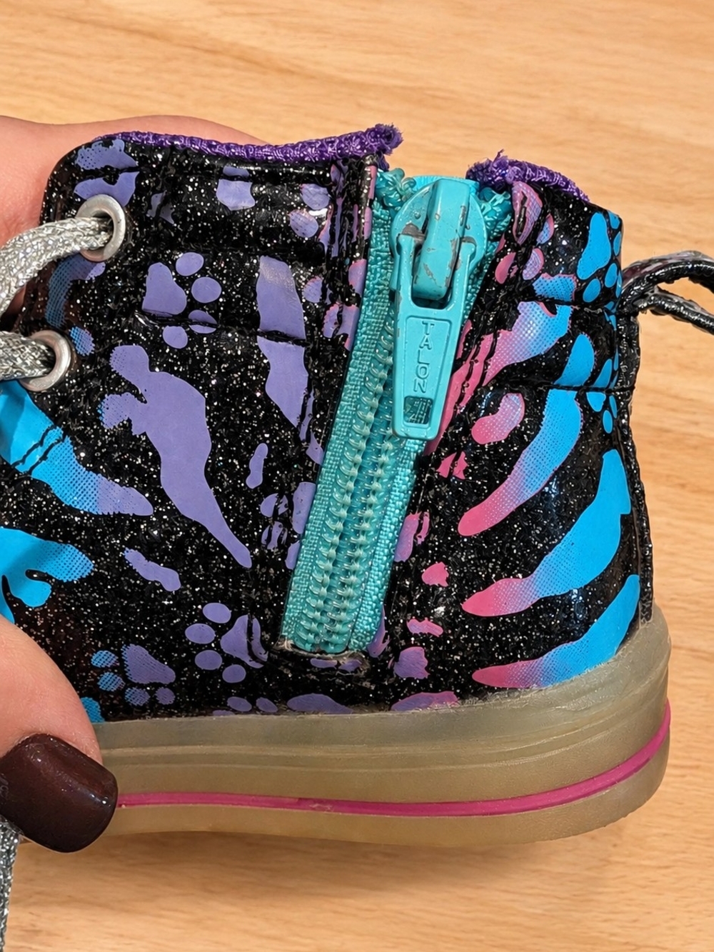 Toddler Light Up Glitter Cat High Top Sneakers Size 8 Side Zip Shoes - Picture 3 of 6
